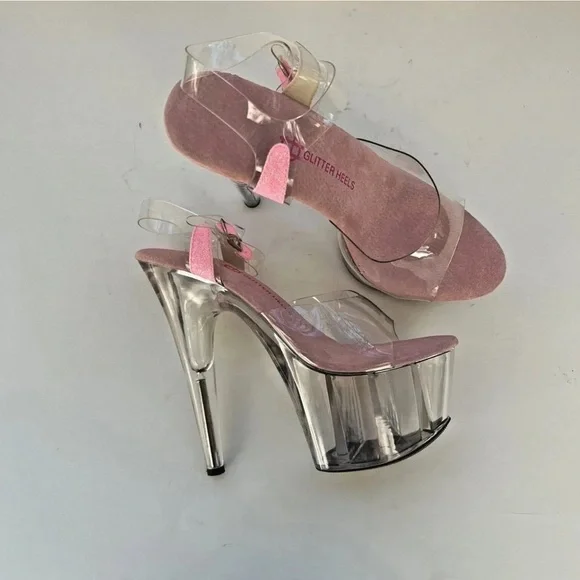 Glitter Heels 6.5" Stiletto Clear Platform
Pink Stripper Pole Dance Shoes - Picture 7 of 10